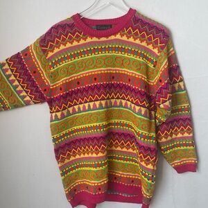 90s Aztec Beaded Geometric Sweater